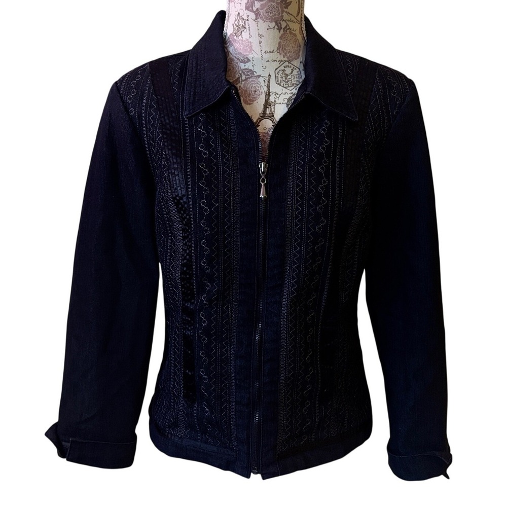 Vintage Embellished LanaSPORT Women's Black Denim Jacket SZ M Festival wear